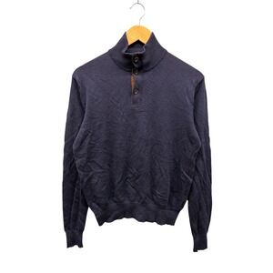 Polo Ralph‎ Lauren Merino Wool Mock Neck Button Sweater Men’s Navy Blue Size M